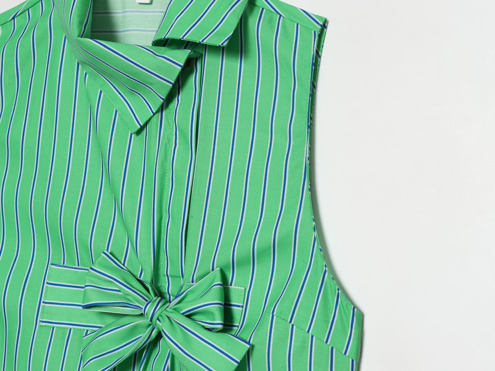 Women's bow decoration striped sleeveless shirt