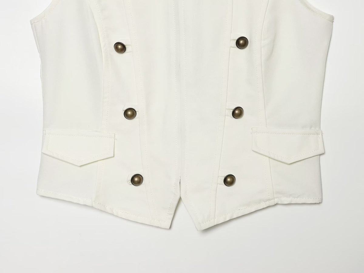 suit Women's 2 pieces zipper button up decoration sleeveless top+shorts