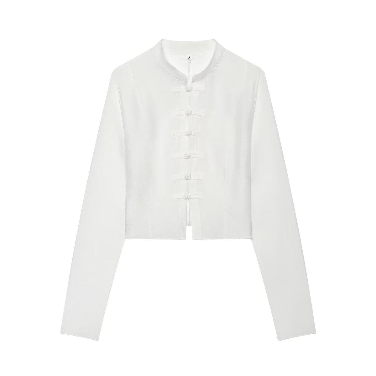 Women's standing collar buckle short top