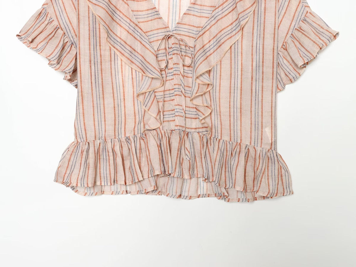 suit Women's 2 pieces striped layered decorative shirt+shorts