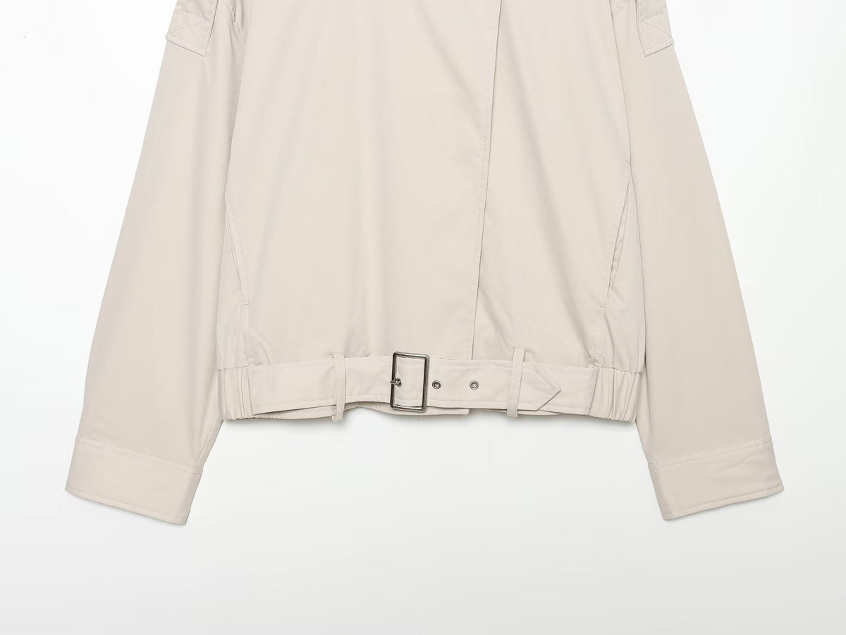 Women's With Belt loose stand collar jacket