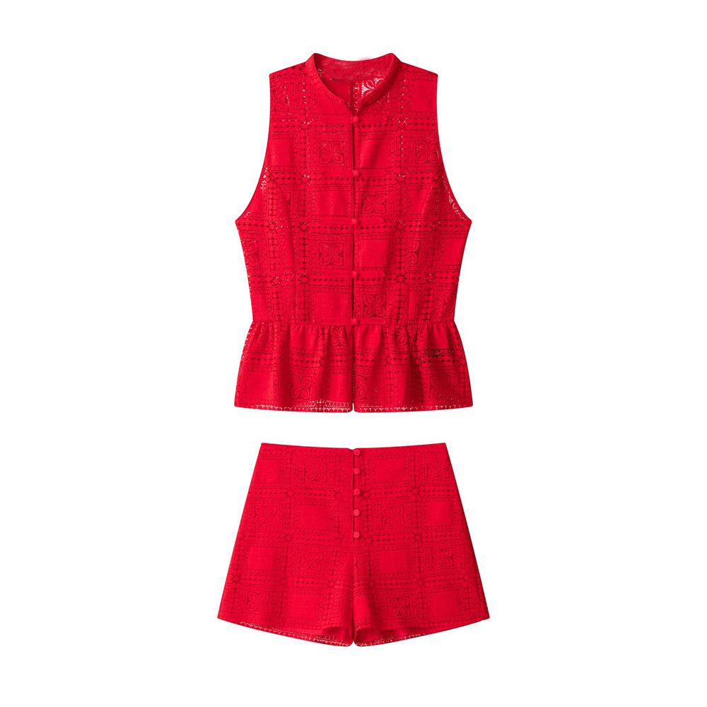 suit Women's 2 pieces rope knot buckle lace top+shorts