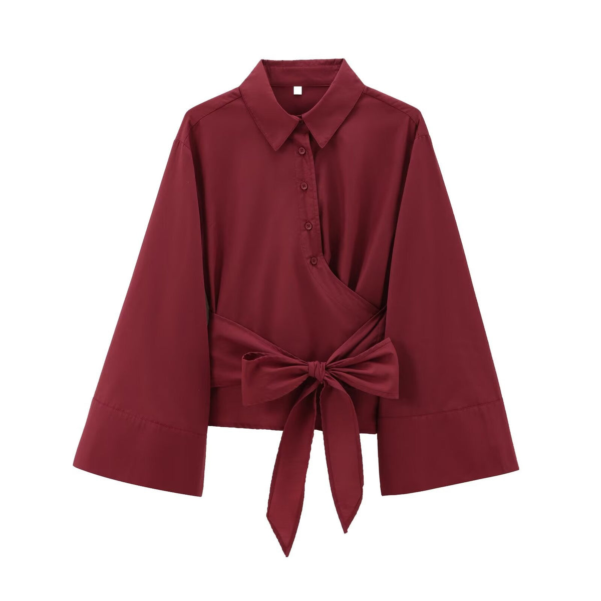 Women's bow decoration casual poplin shirt