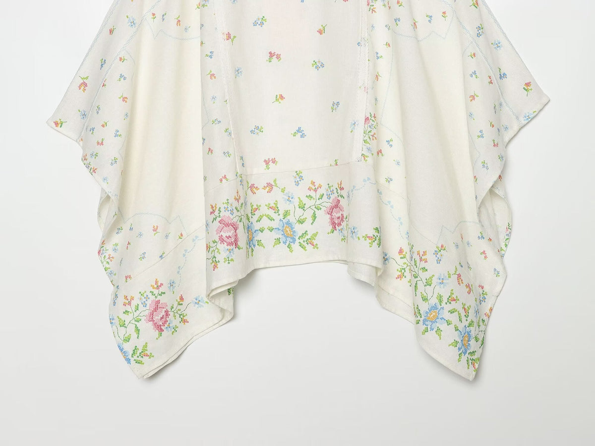 suit Women's 2 pieces linen blend printed asymmetrical top+shorts