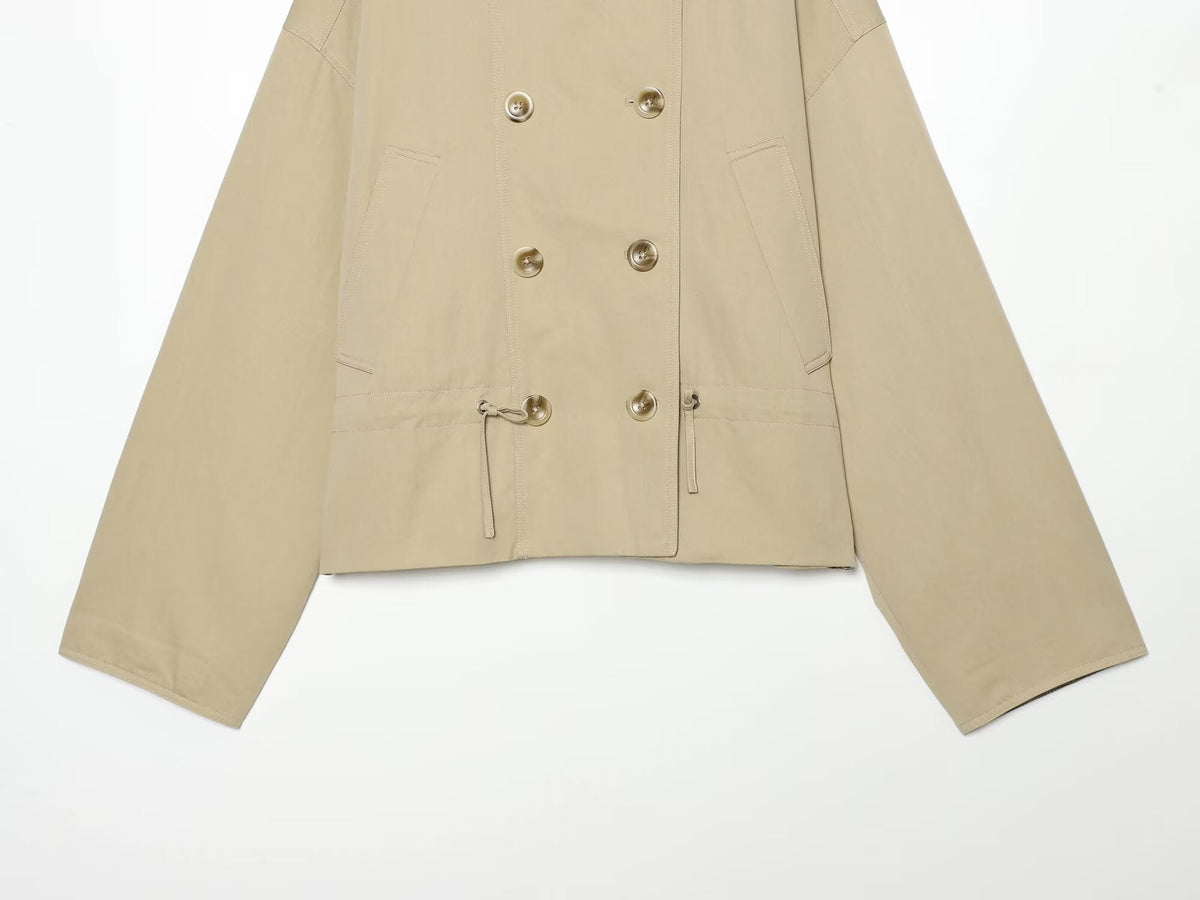 Women's retro stand collar double breasted trench coat