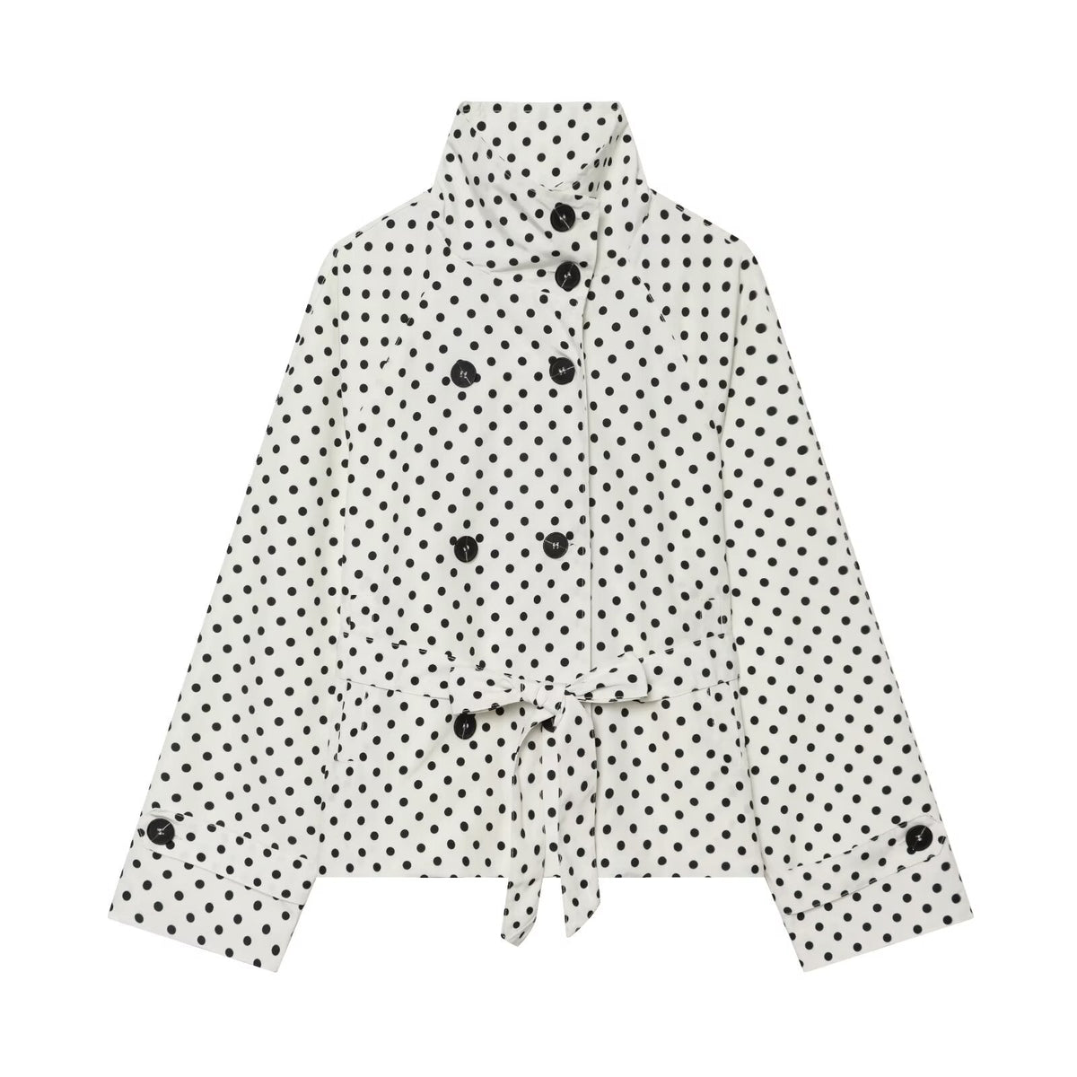 Women's With Belt stand collar polka dot trench coat