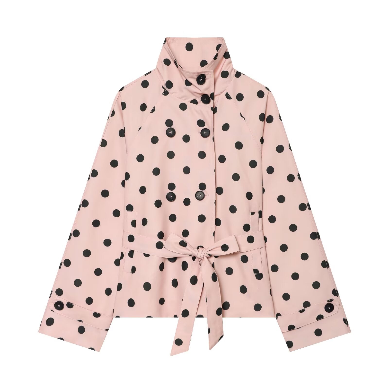 Women's With Belt stand collar polka dot trench coat