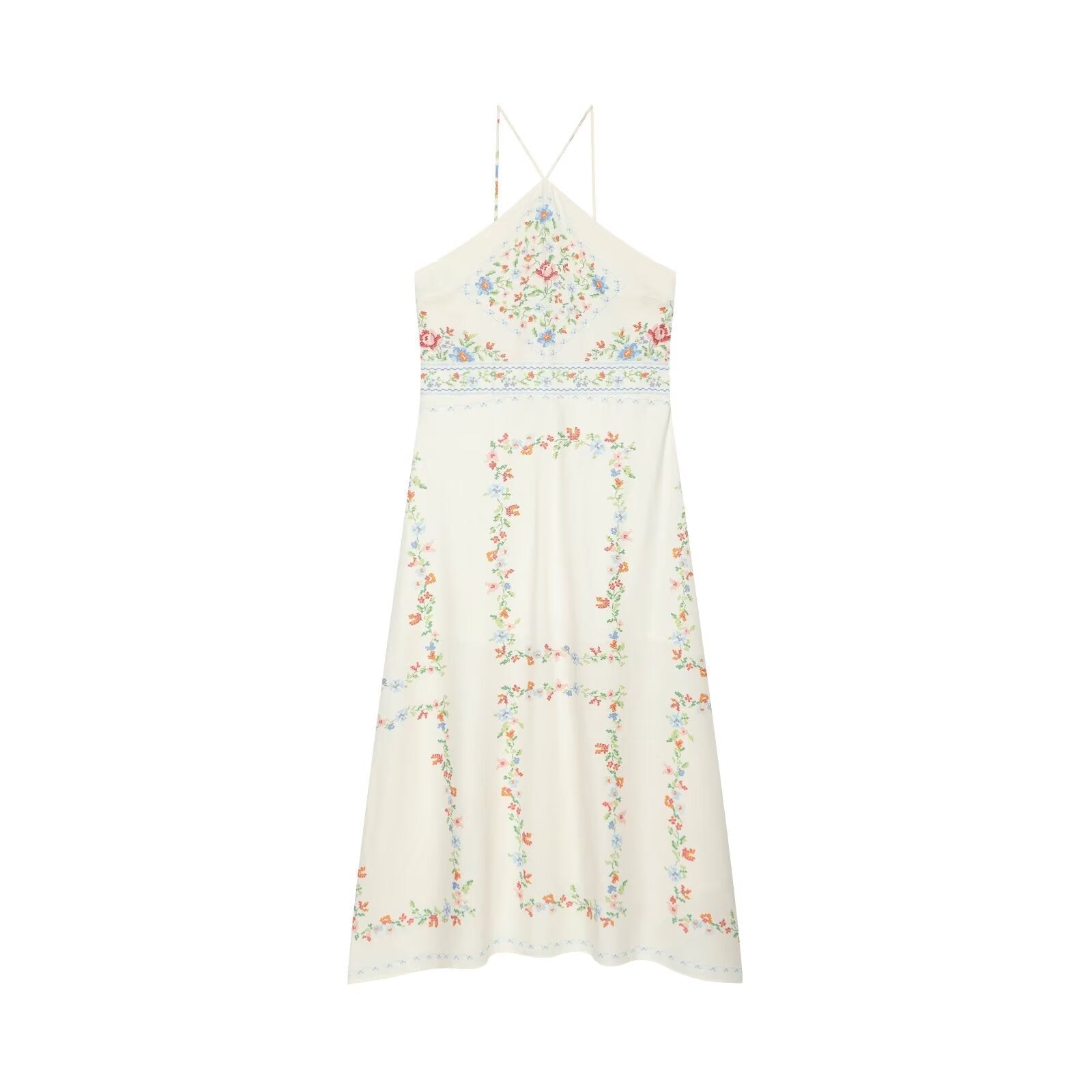 Women's linen blend printed MIDI dress