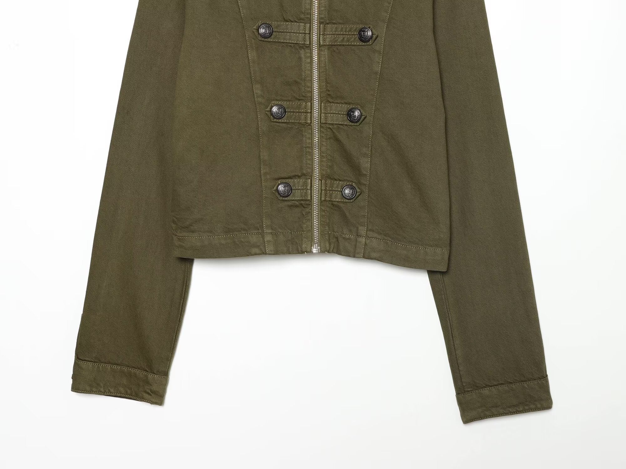 Women's standing collar short straight denim jacket