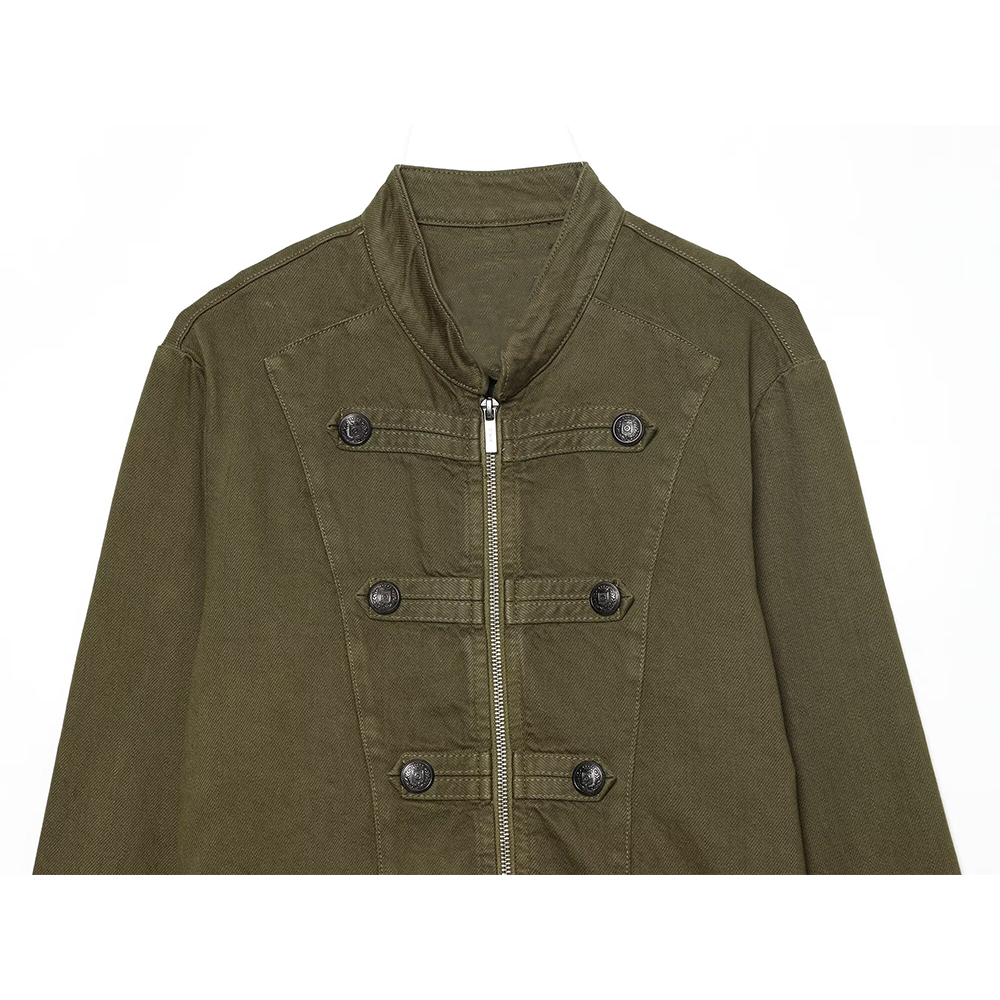 Women's standing collar short straight denim jacket