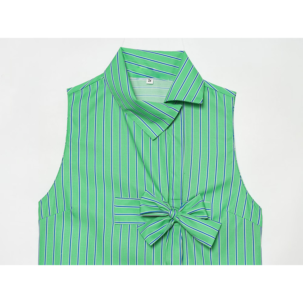 Women's bow decoration striped sleeveless shirt