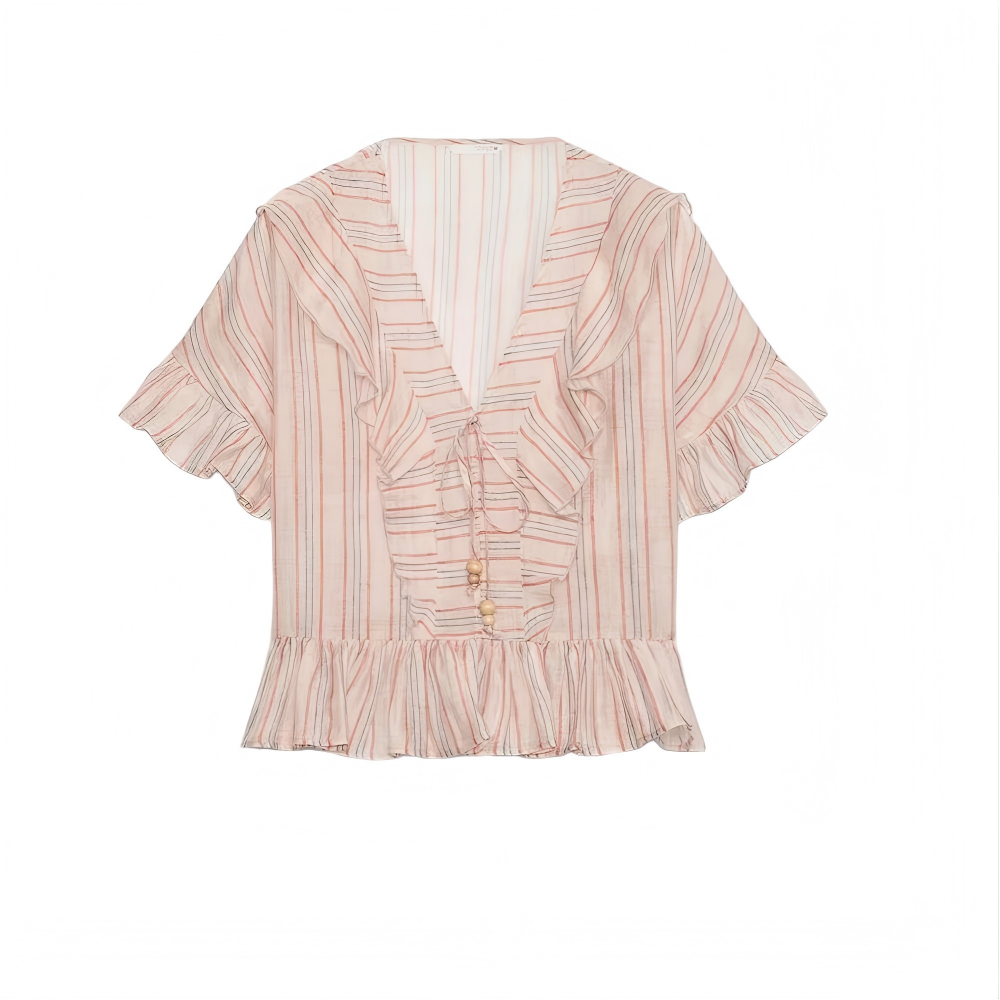 suit Women's 2 pieces striped layered decorative shirt+shorts