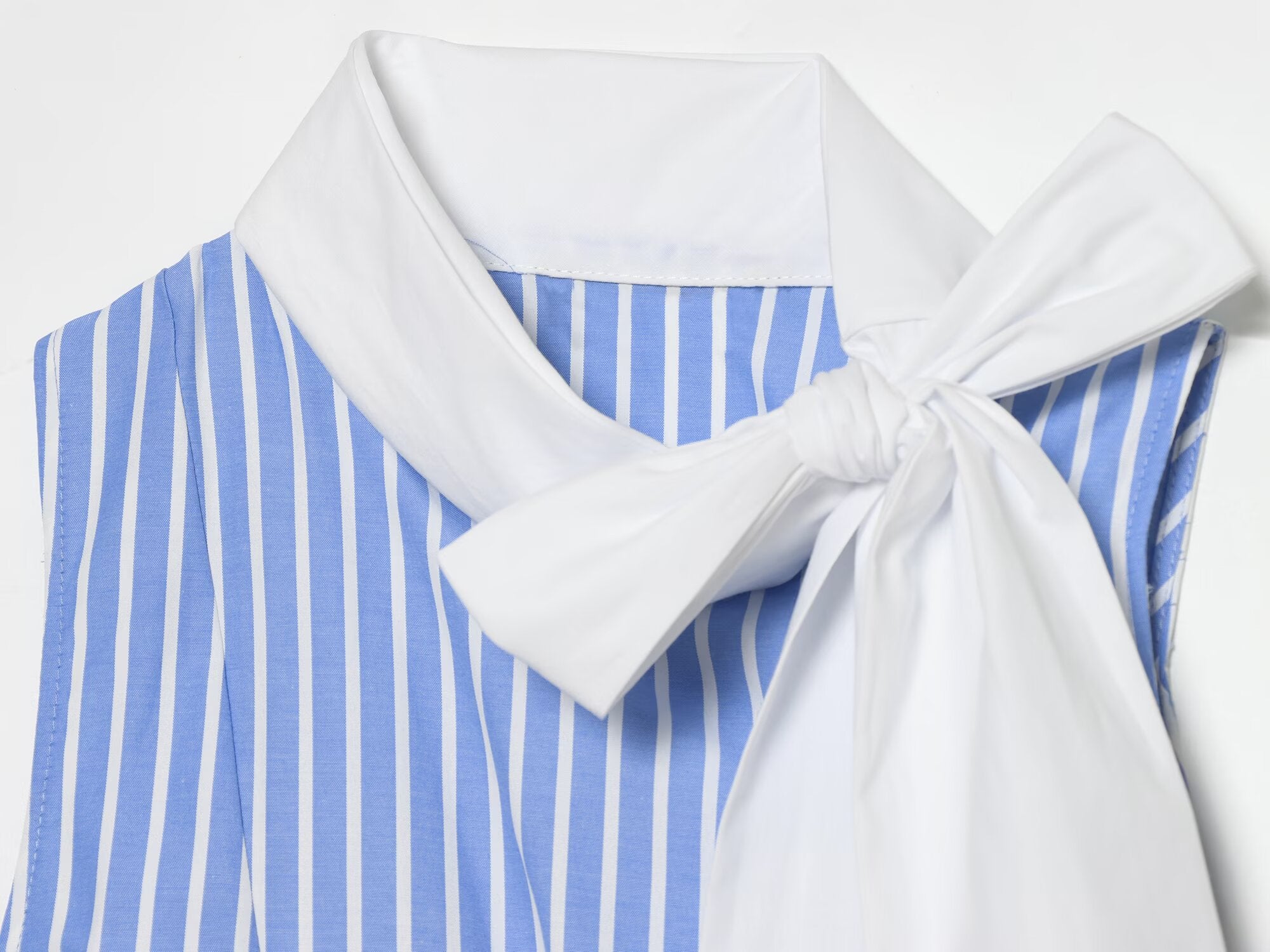Women's bow decoration striped sleeveless shirt
