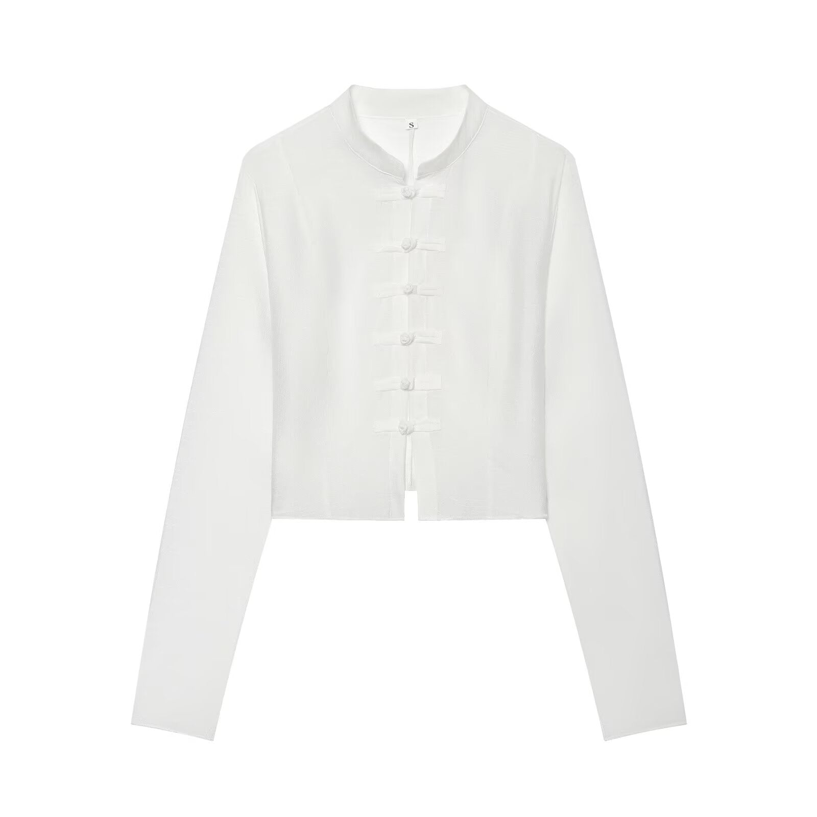 Women's standing collar buckle short top