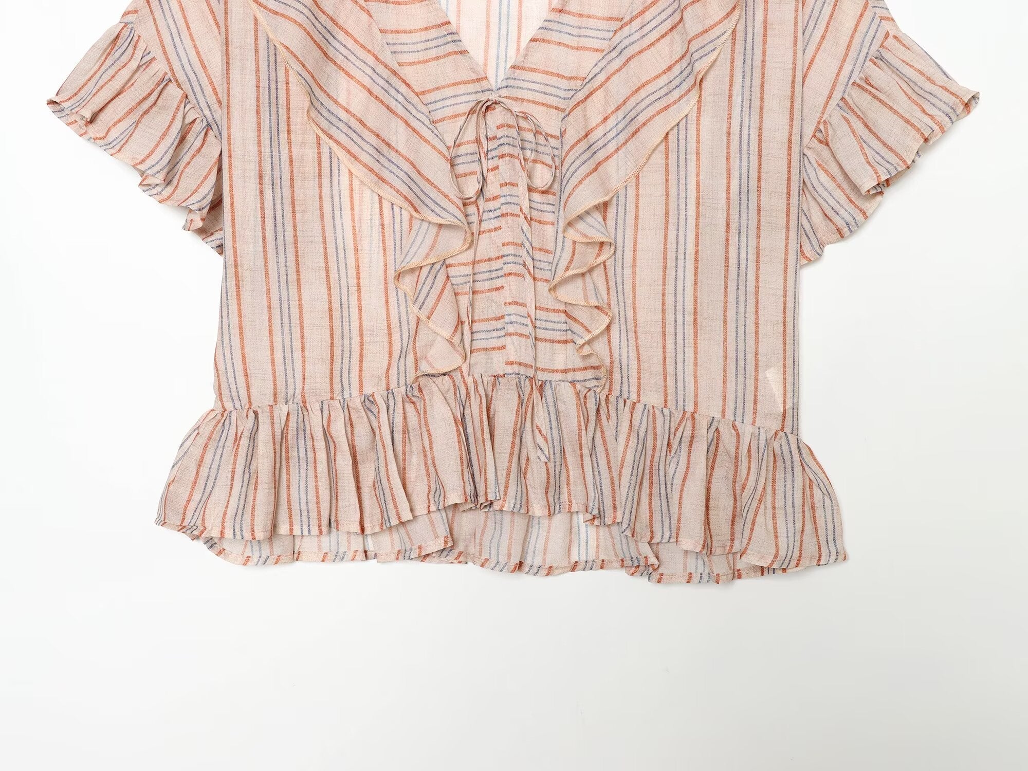 suit Women's 2 pieces striped layered decorative shirt+shorts