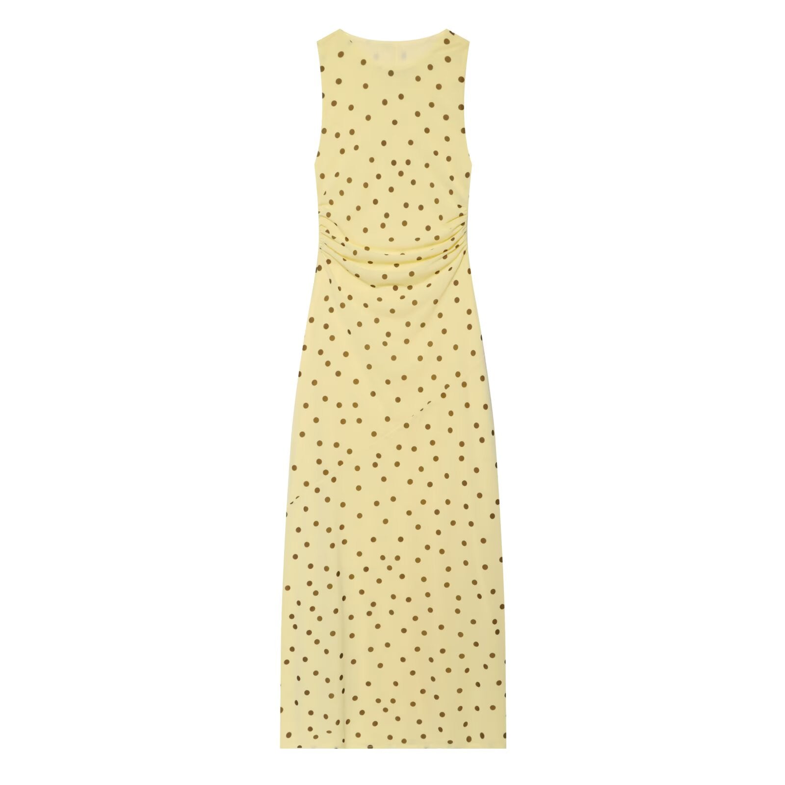 Women's sleeveless polka dot draped dress