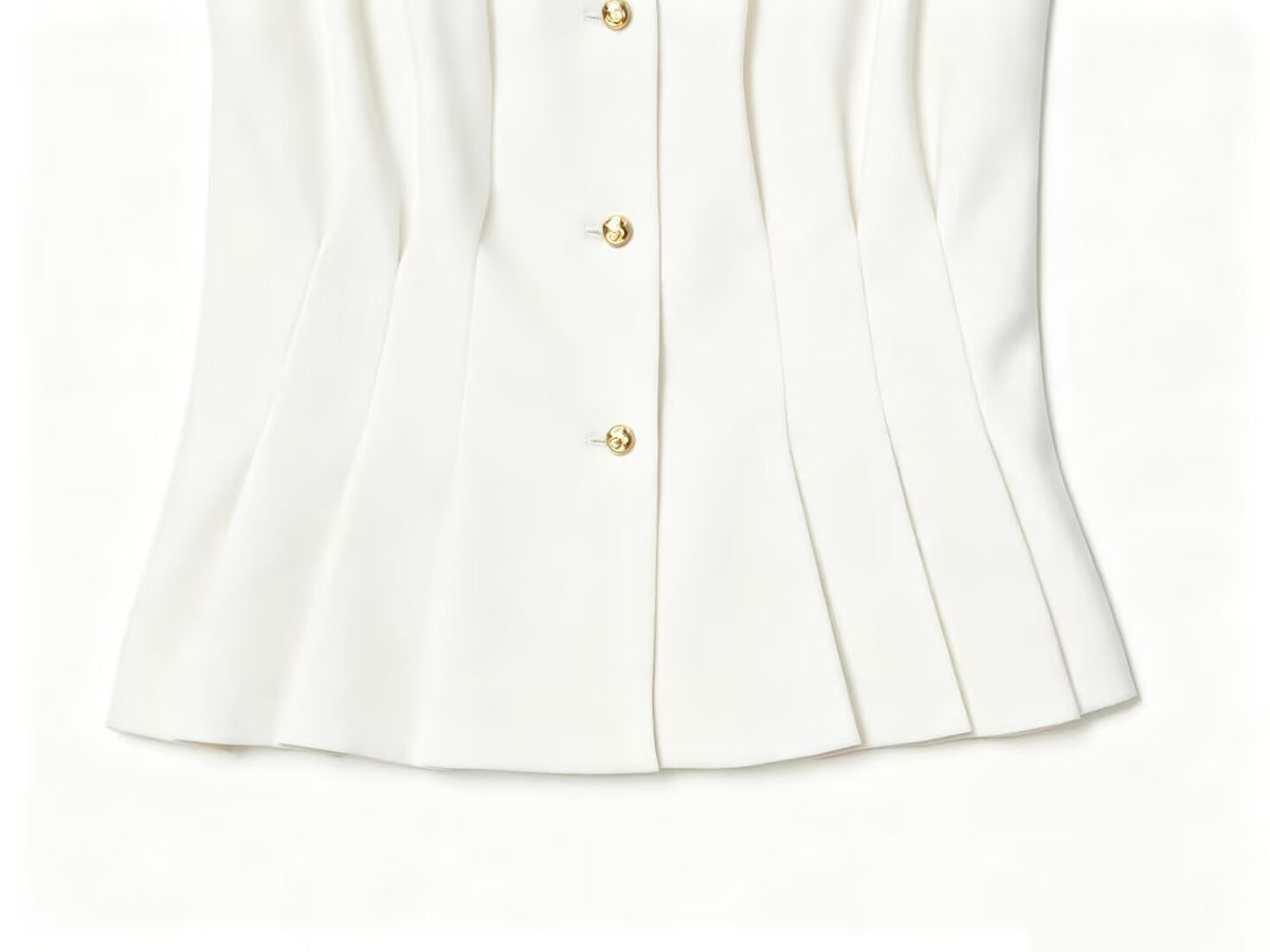 suit Women's 2 pieces pleated decorative slim vest+mini flared pants