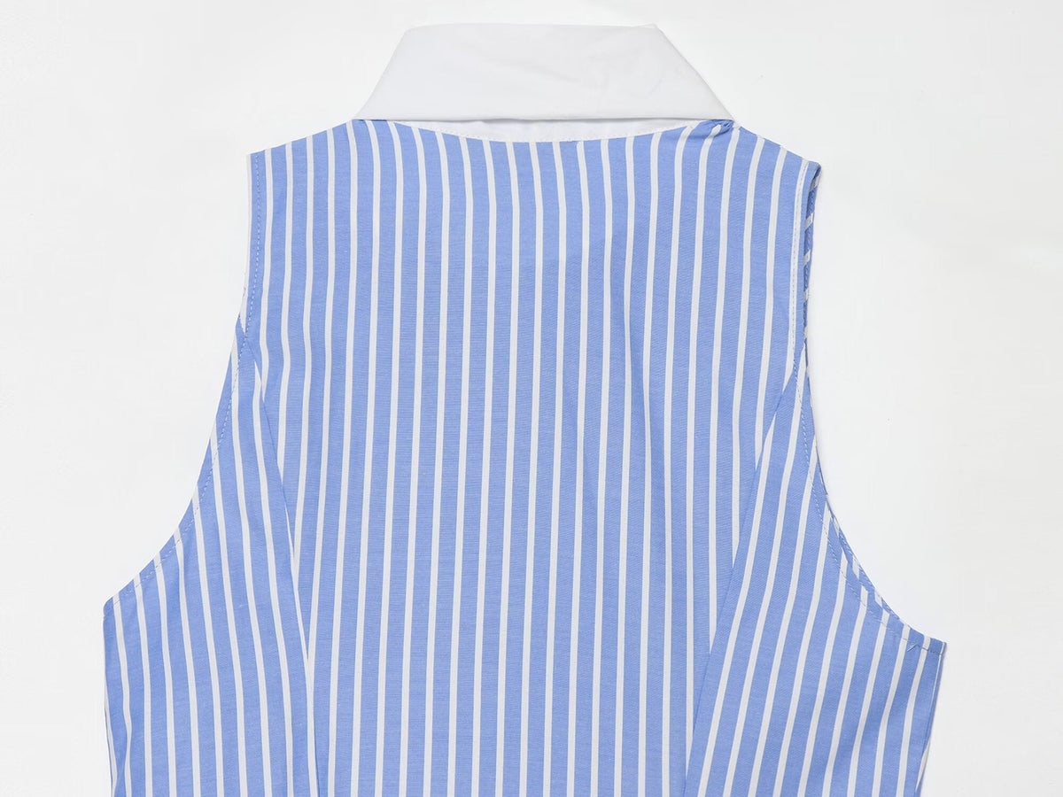 Women's bow decoration striped sleeveless shirt