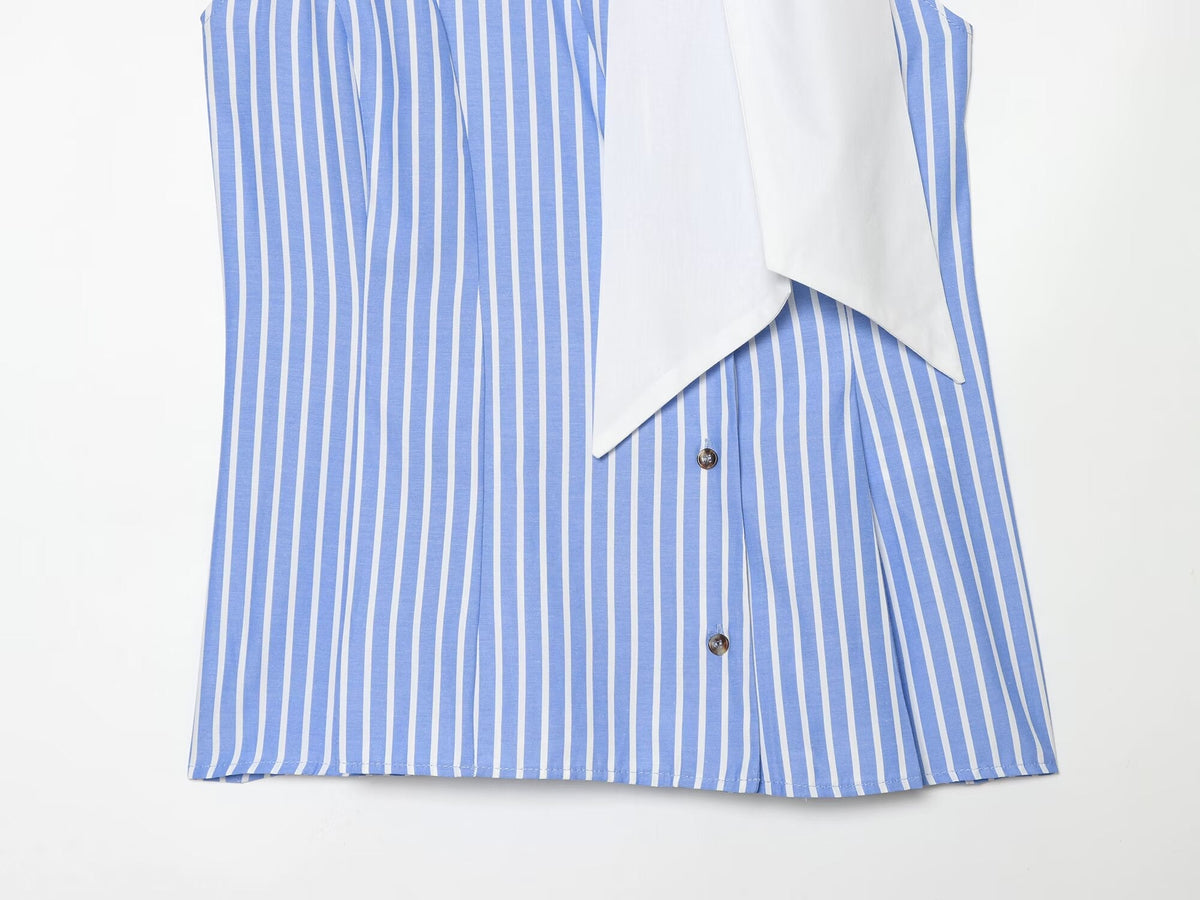 Women's bow decoration striped sleeveless shirt